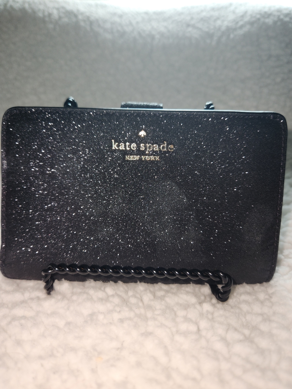 kate spade black glitter clutch